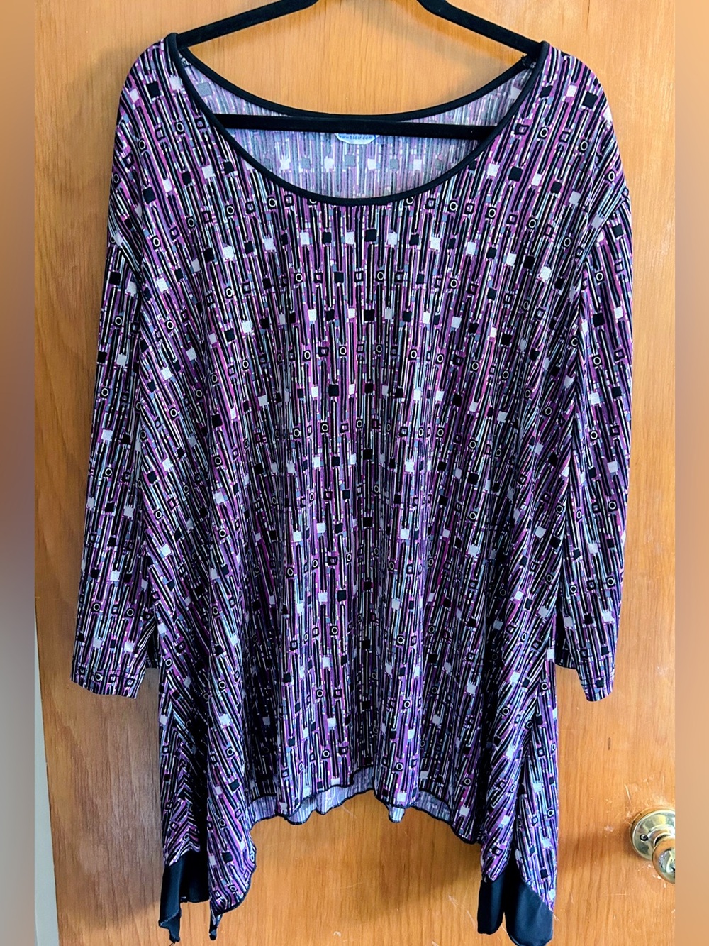Blair Purple and Black Geometric Scoop-Neck Long Sleeve Top